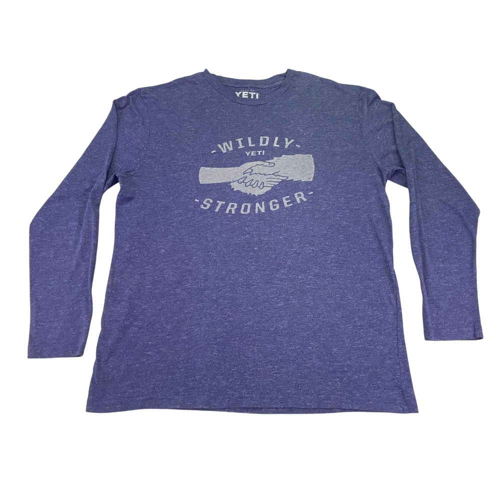 Yeti Shirt Men's XL Long Sleeve T-Shirt Blue Heathered Graphic‎ Print Hiking